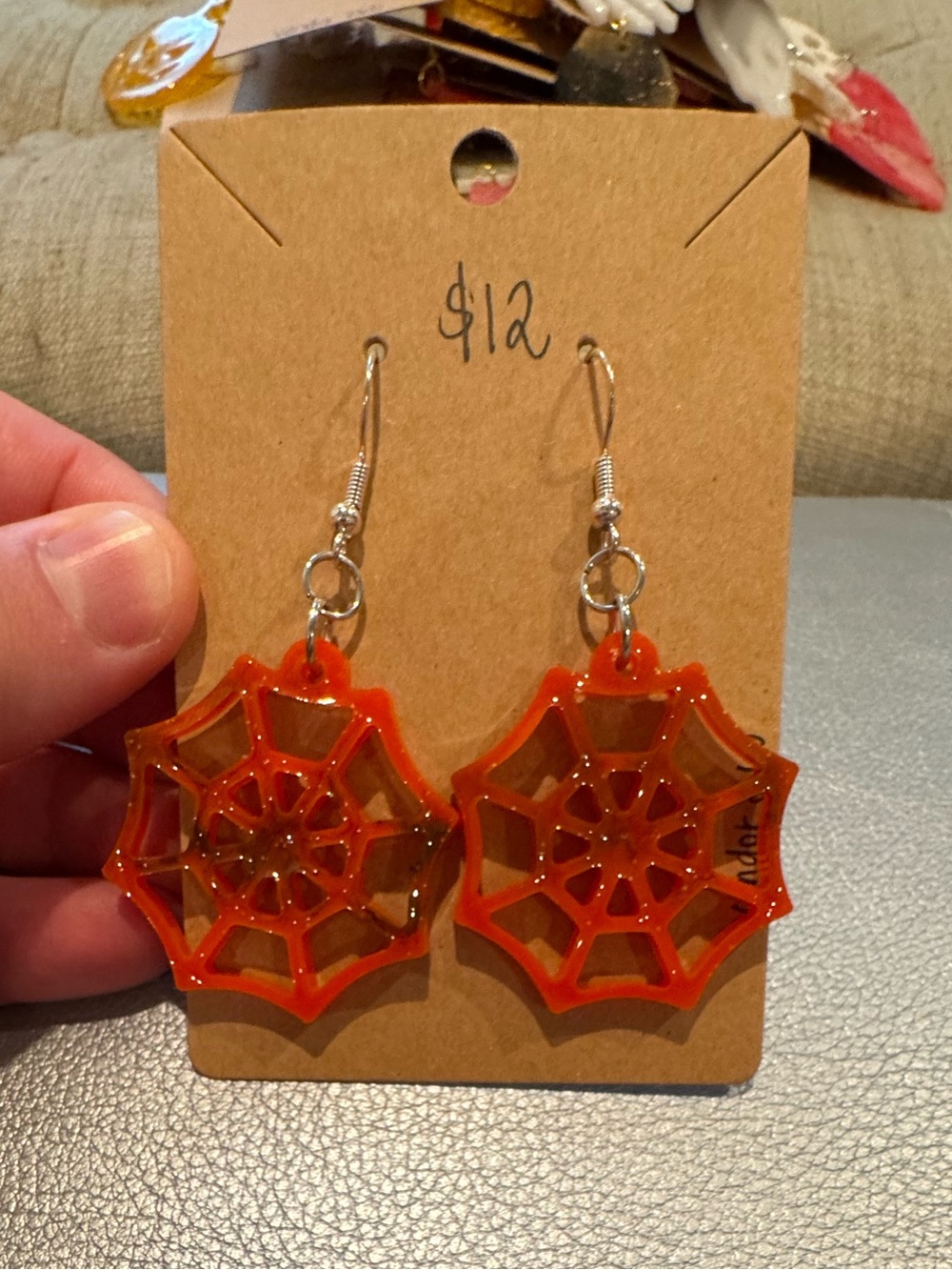 Orange Spiderweb Dangle Earrings